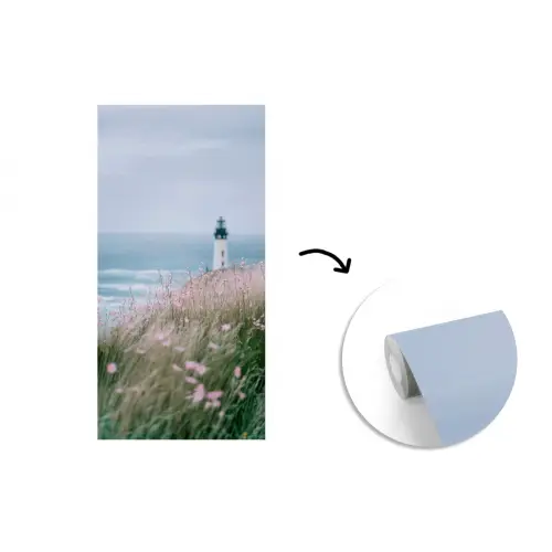 Vuurtoren - Klif - Zee - Bloemen fotobehang vinyl groot -3d