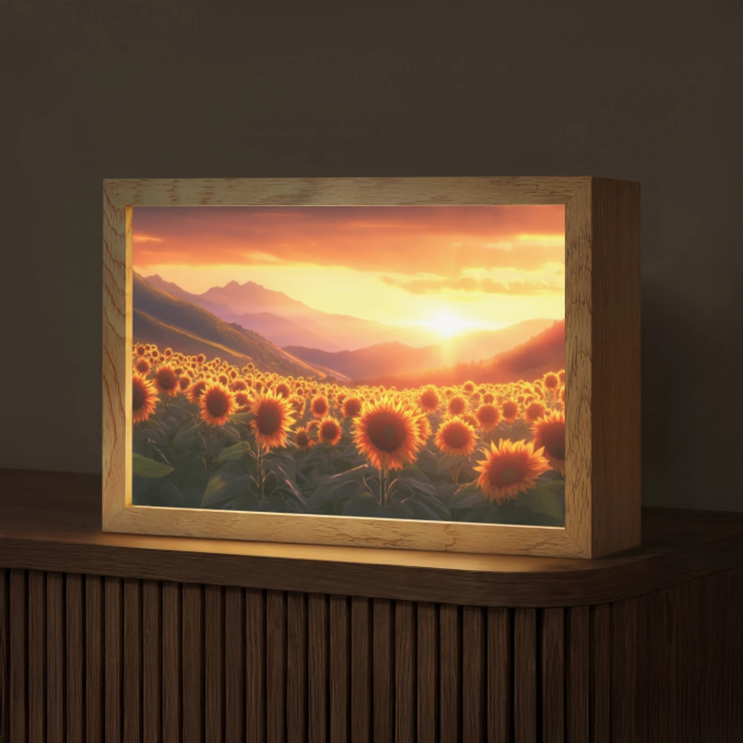 Zonnebloemen - Zonsondergang - Landschap Light Box met kabel (Tafellamp) klein -z3d_website