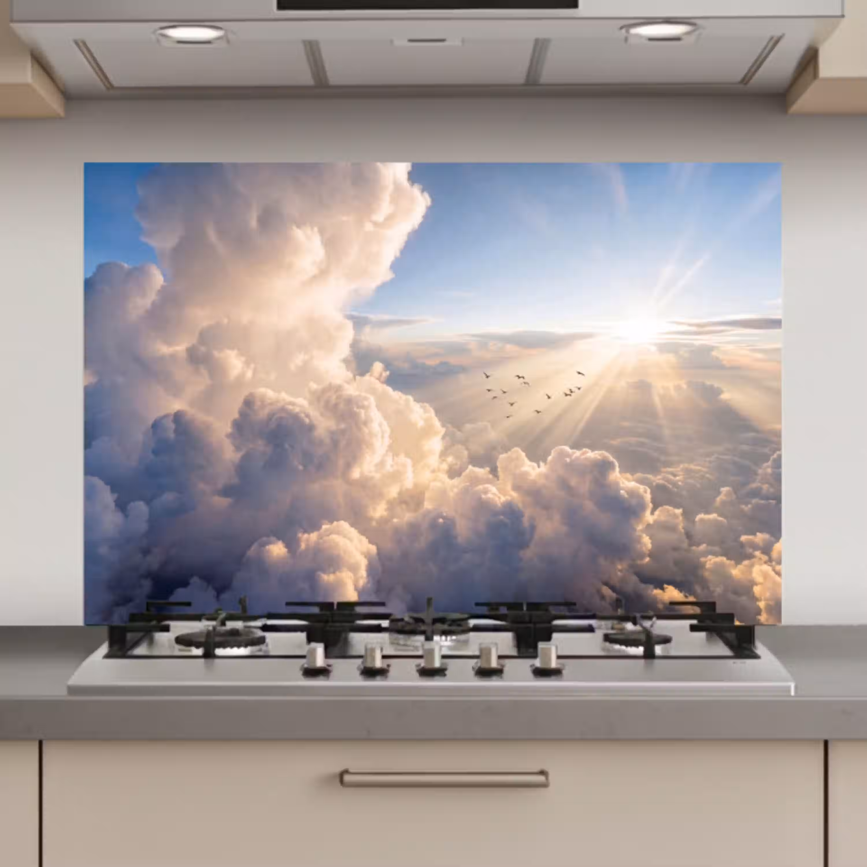 Wolken - Zonnestralen - Natuur - Wit keuken achterwand spatscherm klein -3d_website