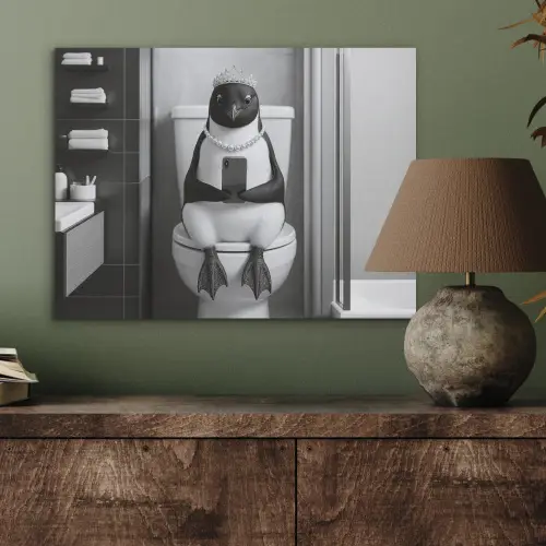 Pinguïn - Telefoon - Toilet - Zwart - Wit PET vilt klein -sfeer2