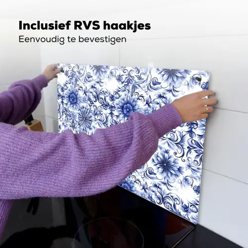 Bloemen - Blauw - Patroon - Wit Inductie beschemer met haakjes klein 777 -ky-ophangen-nl