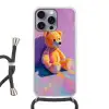 Teddybeer - Schaduw - Penseelstreken - Paars Hoesje iPhone 16 Pro Max met koord klein -3d