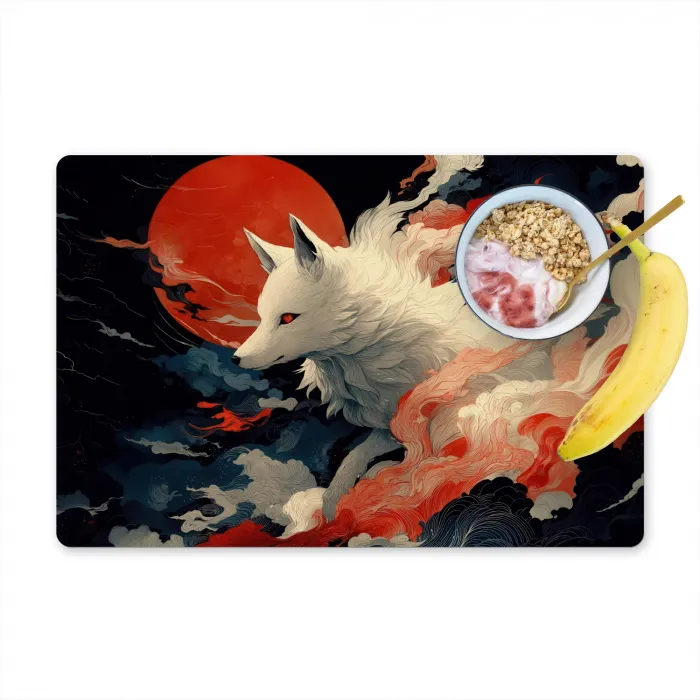 Witte vos - wolken - maan Placemat vinyl groot -zzzproduct_Kitchenyeah-website