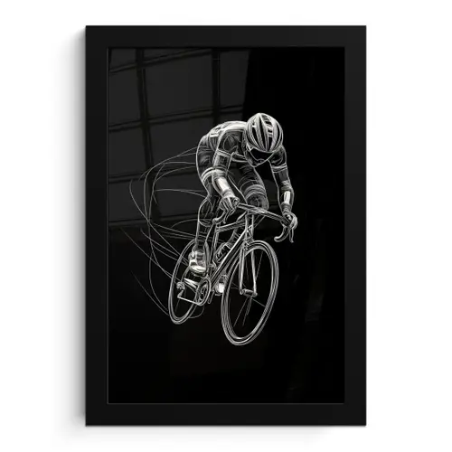 Lijntekening - Wit - Wielrennen - Snelheid fotolijst zwart zonder passe partout klein -3d