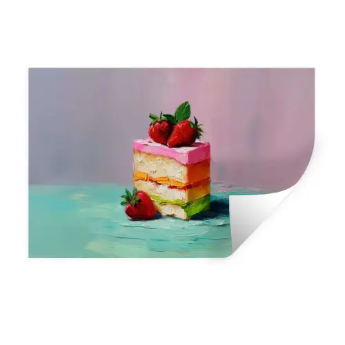 Taartje - Aardbeien - Glazuur - Kleurrijk Muursticker klein -3d