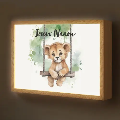 Leeuw - Dier - Kinderen - Jungle Light Box met batterij (Wandlamp kind) middel -z3d_website