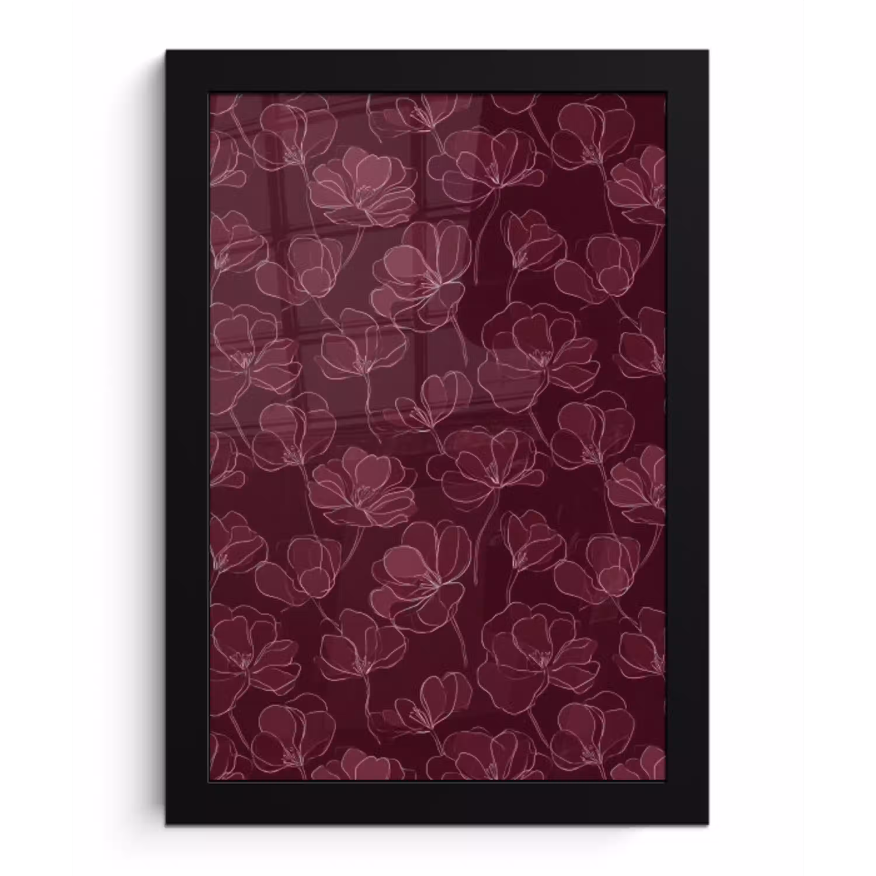 Bloemen - Patroon - Bordeauxrood fotolijst zwart zonder passe partout klein 224 -3d
