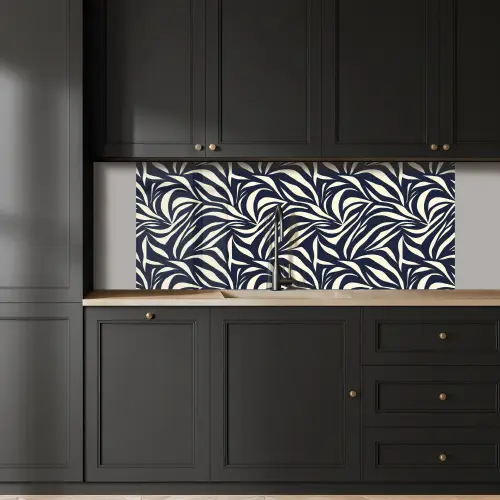 Bladvormen - Blauw - Patroon - Wit keuken achterwand 2 middel 871 -sfeer1