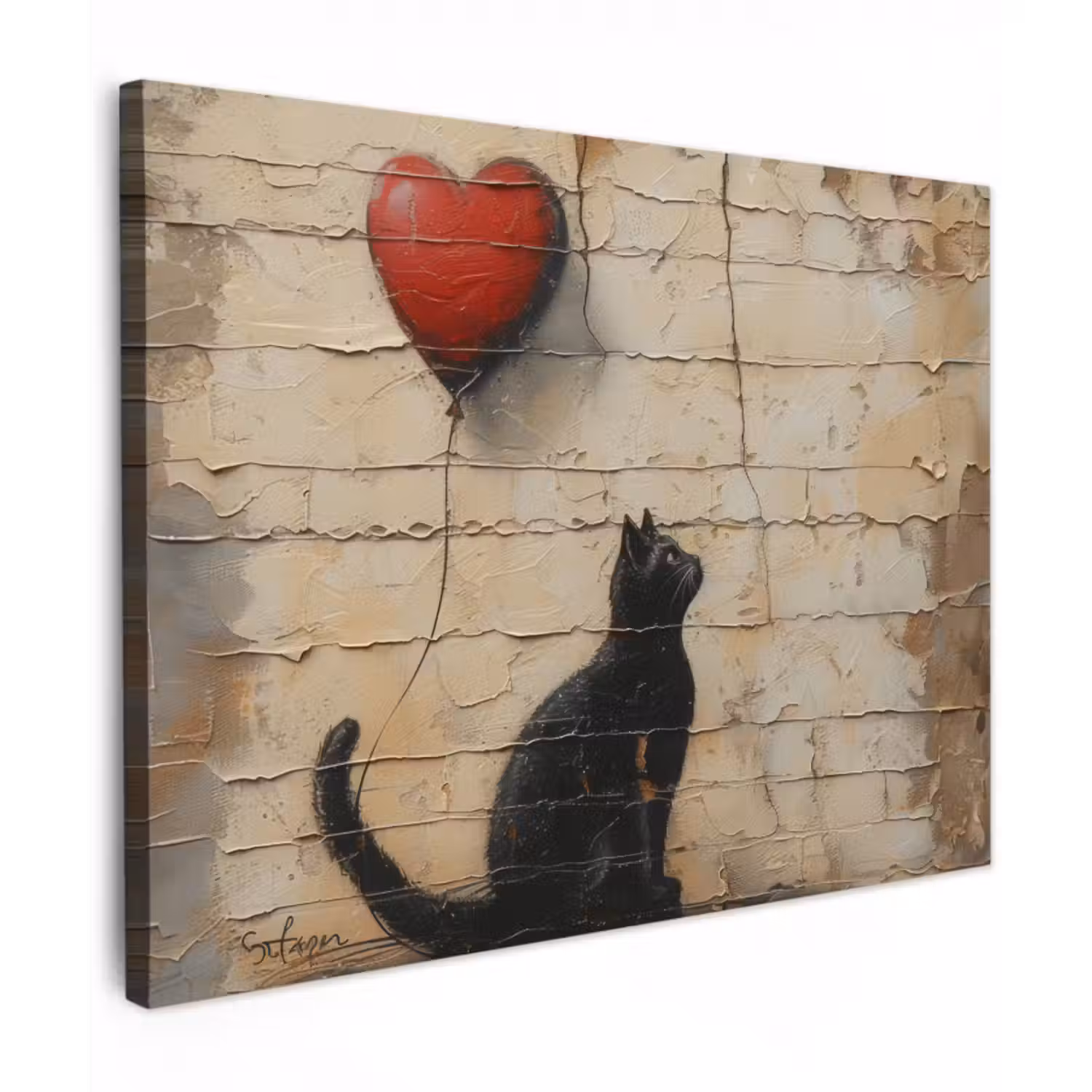 Leinwandbild - Straßenkunst - Katze - Luftballon - Graffiti - Banksy