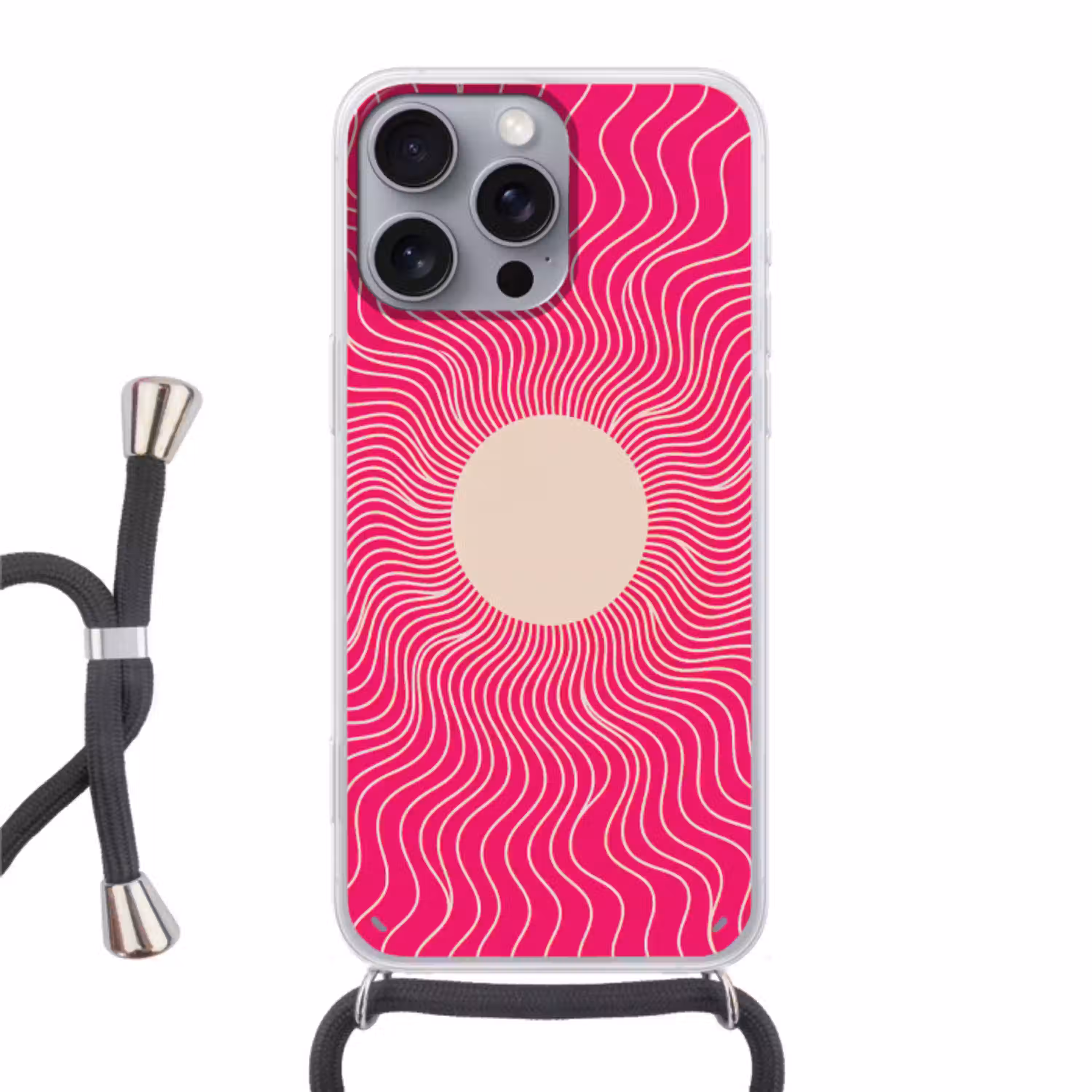 Abstract - Patroon - Roze Hoesje iPhone 16 Pro Max met koord klein -3d
