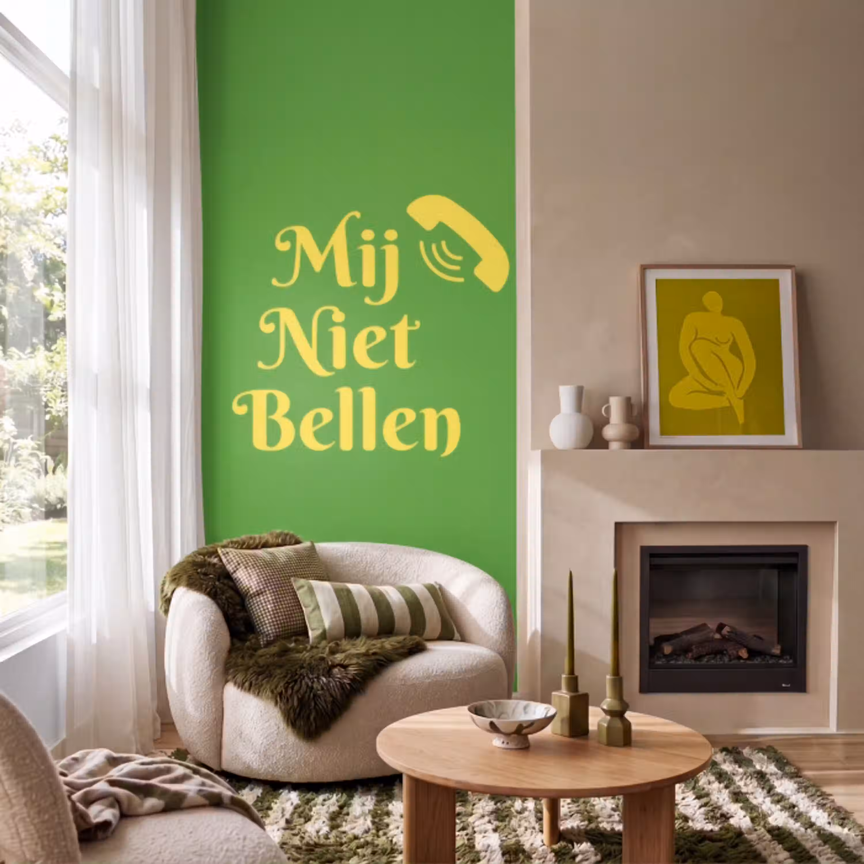 Mij niet bellen - Telefoon - Groen Behang Vlies klein -sfeer2
