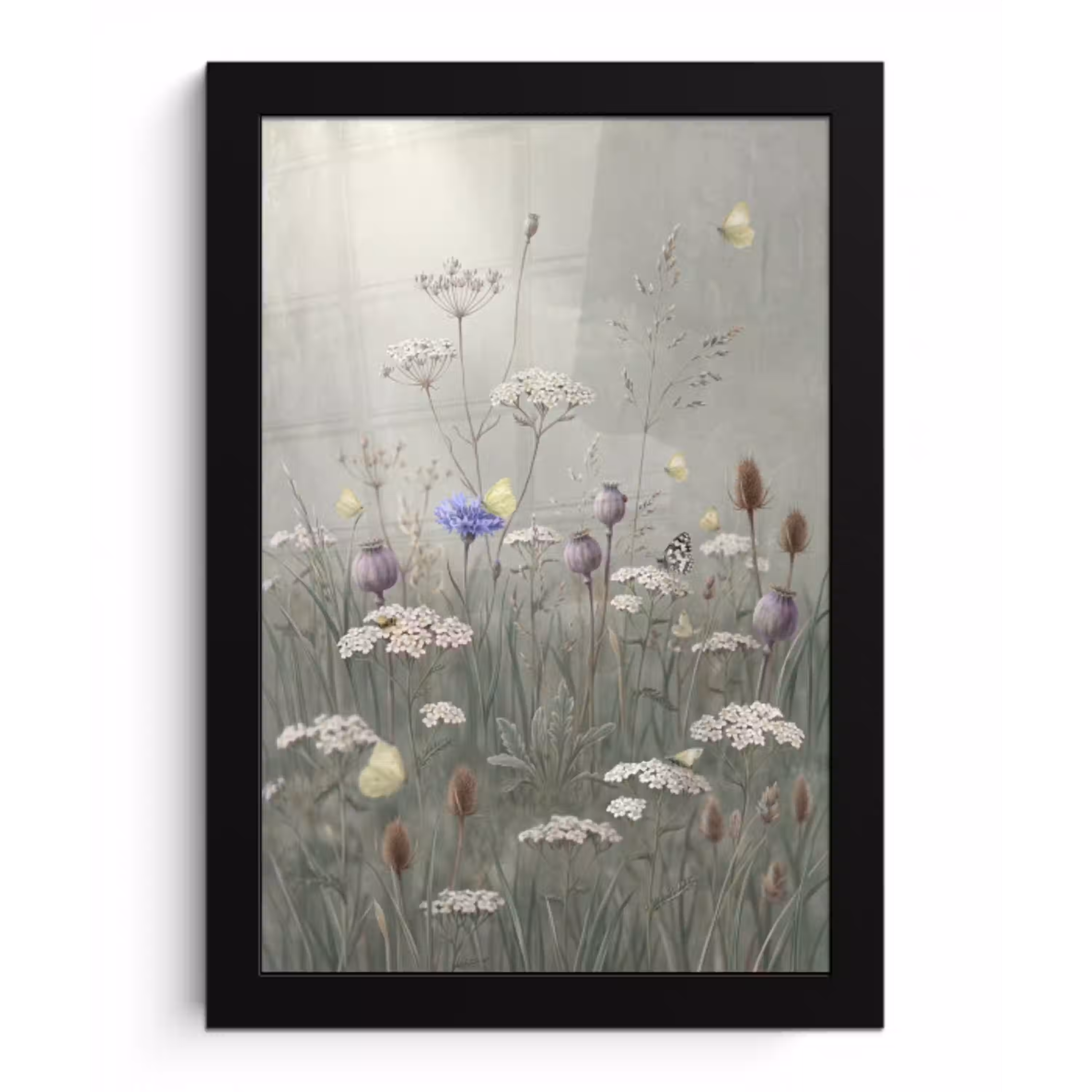Vlinders - Wildbloemen - Illustratie - Kleurrijk fotolijst zwart zonder passe partout klein -3d