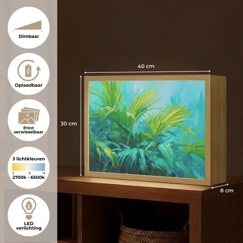 Bladeren - Groen - Schilderij - Abstract Light Box met batterij (Wandlamp) middel -USP_websiteoverzichtNL