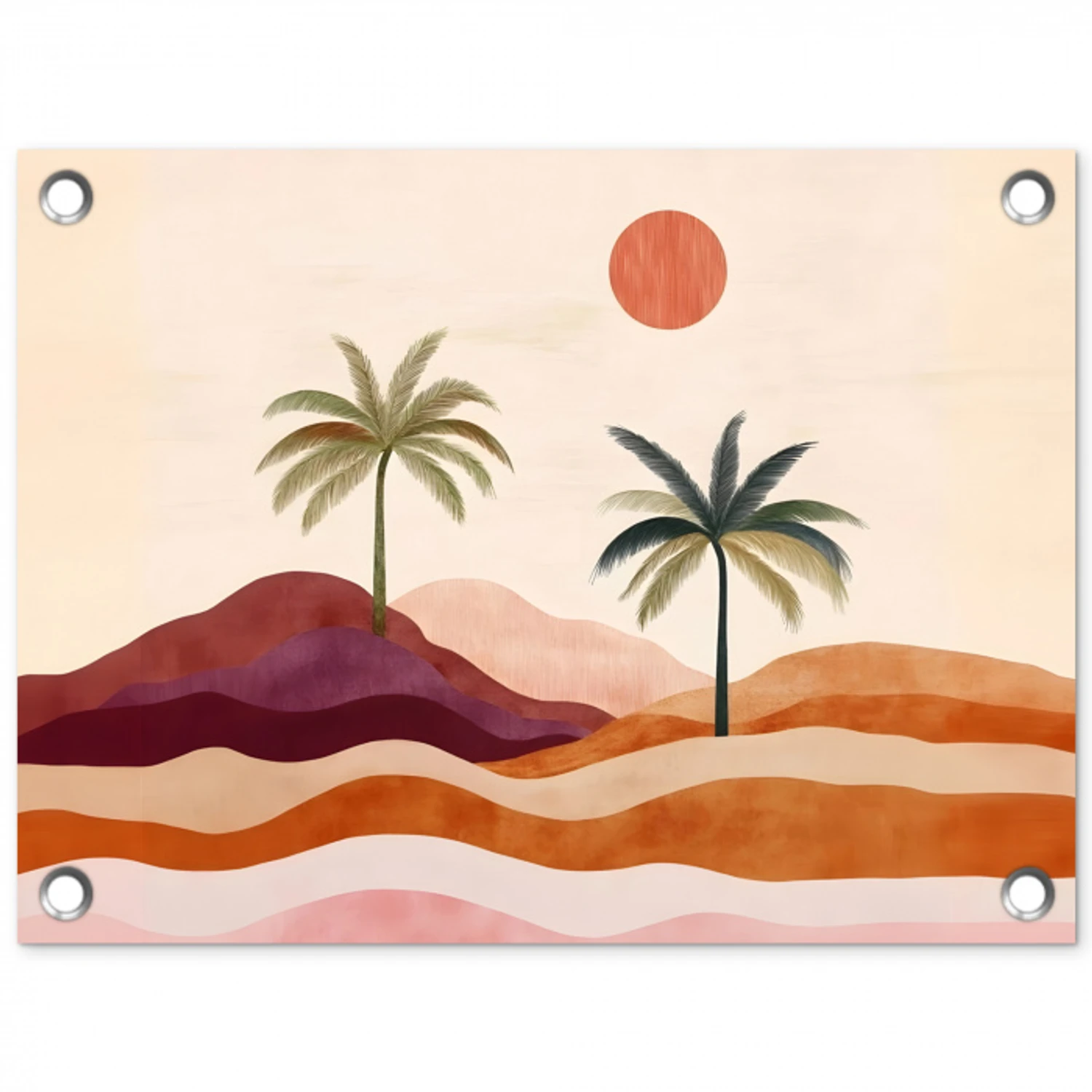 Palmbomen - Abstract - Zon - Heuvels tuinposter los doek klein -3d