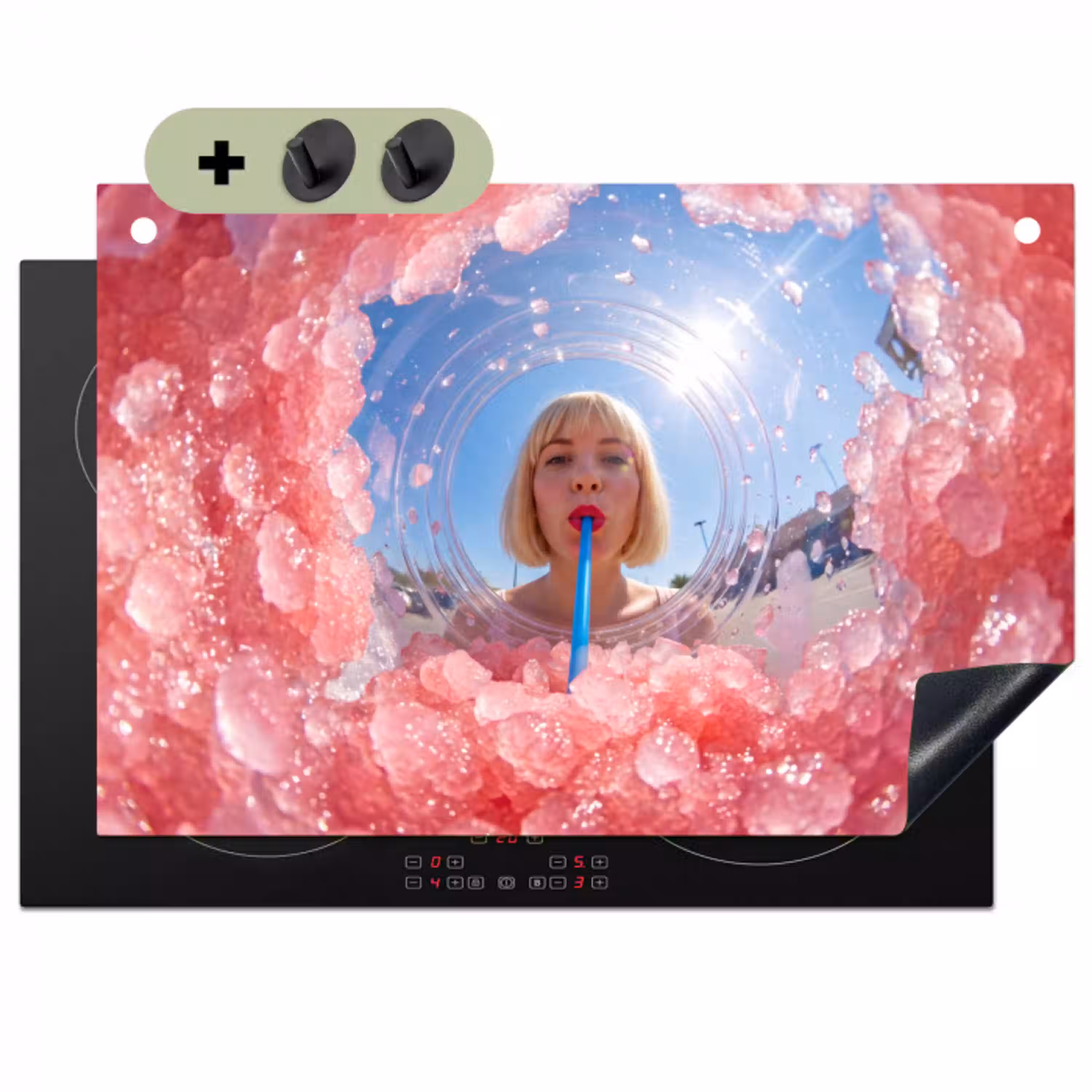 Vrouw - Drank - Zomer - Roze - Blauw Inductie beschemer met haakjes klein -3d