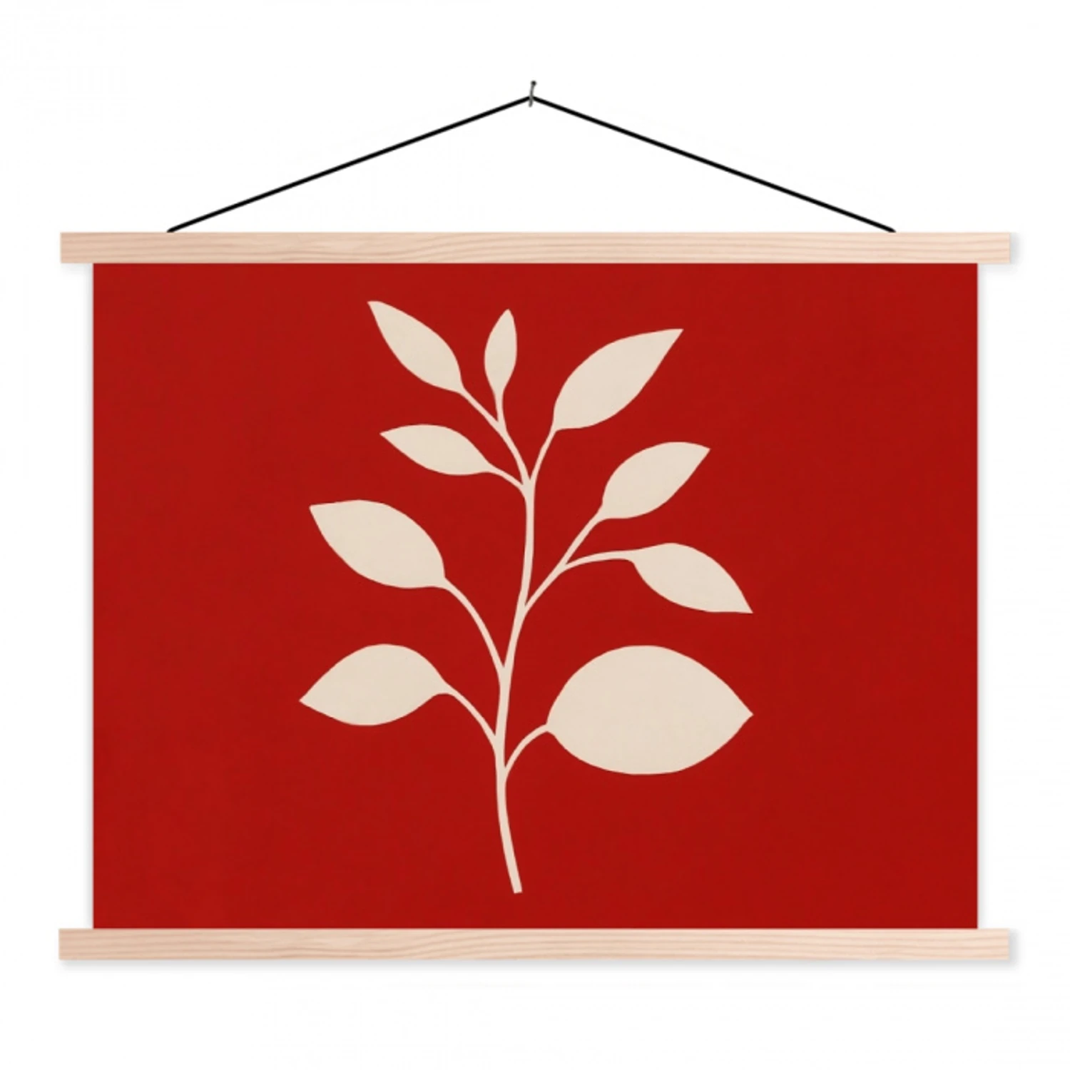 Silhouet - Bladeren - Tak textielposter latten blank klein -3d