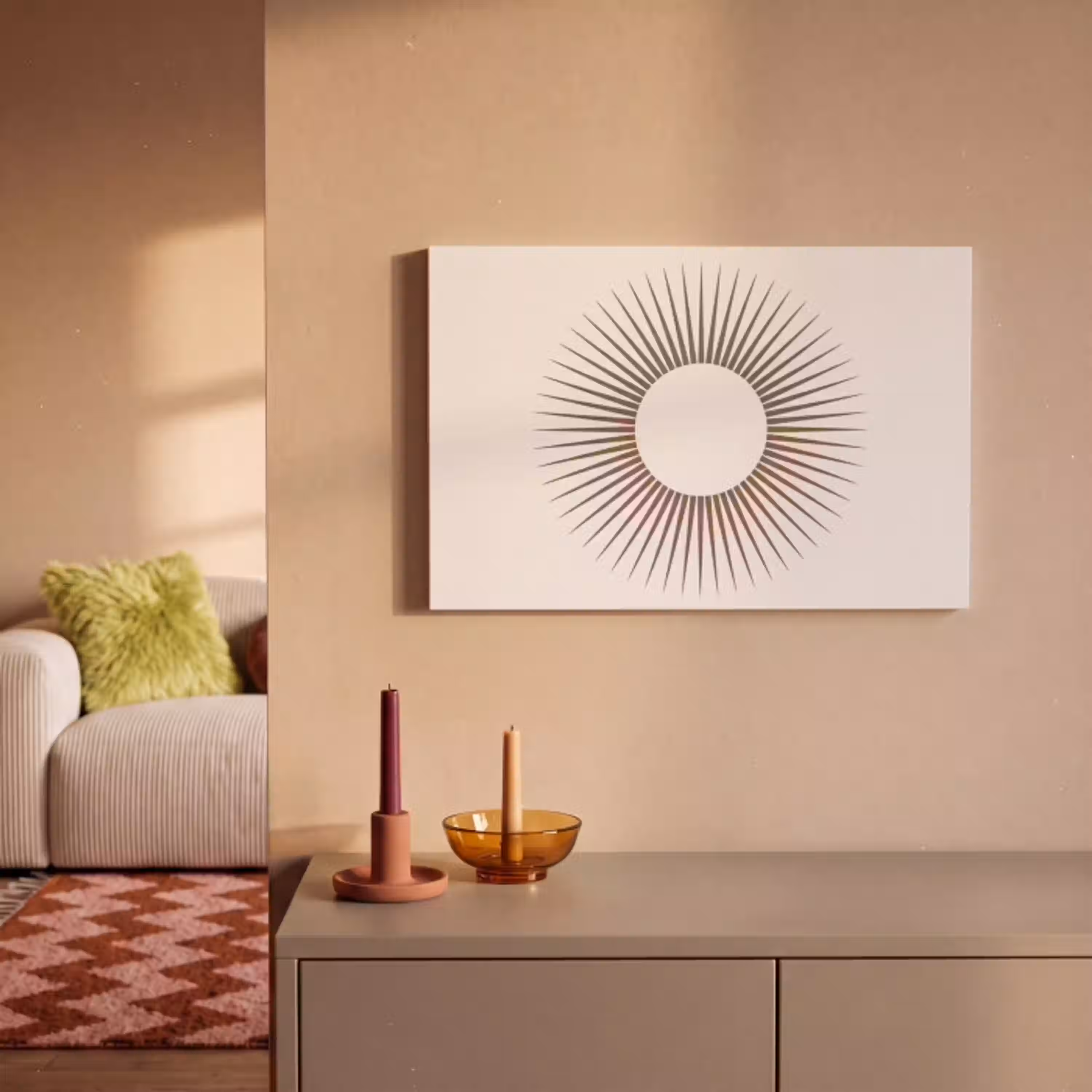 Abstract - Zon - Symbool - Modern - Beige canvas 2cm klein -sfeer1