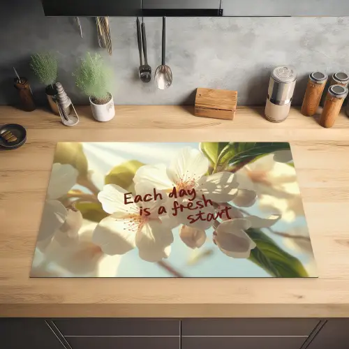 Bloesems - Zonlicht - Quote - Wit Inductie beschermer vinyl 3mm klein -sfeer5