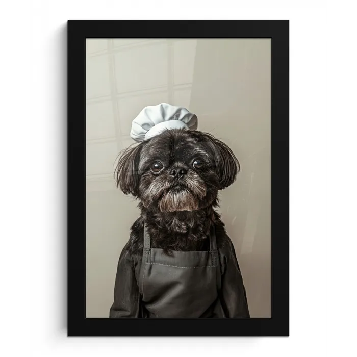 Kokskleding - Zwart - Hondje fotolijst zwart zonder passe partout klein -3d