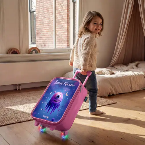Vrolijk paarsoog in de ruimte Kinderkoffer - Roze klein -sfeer1