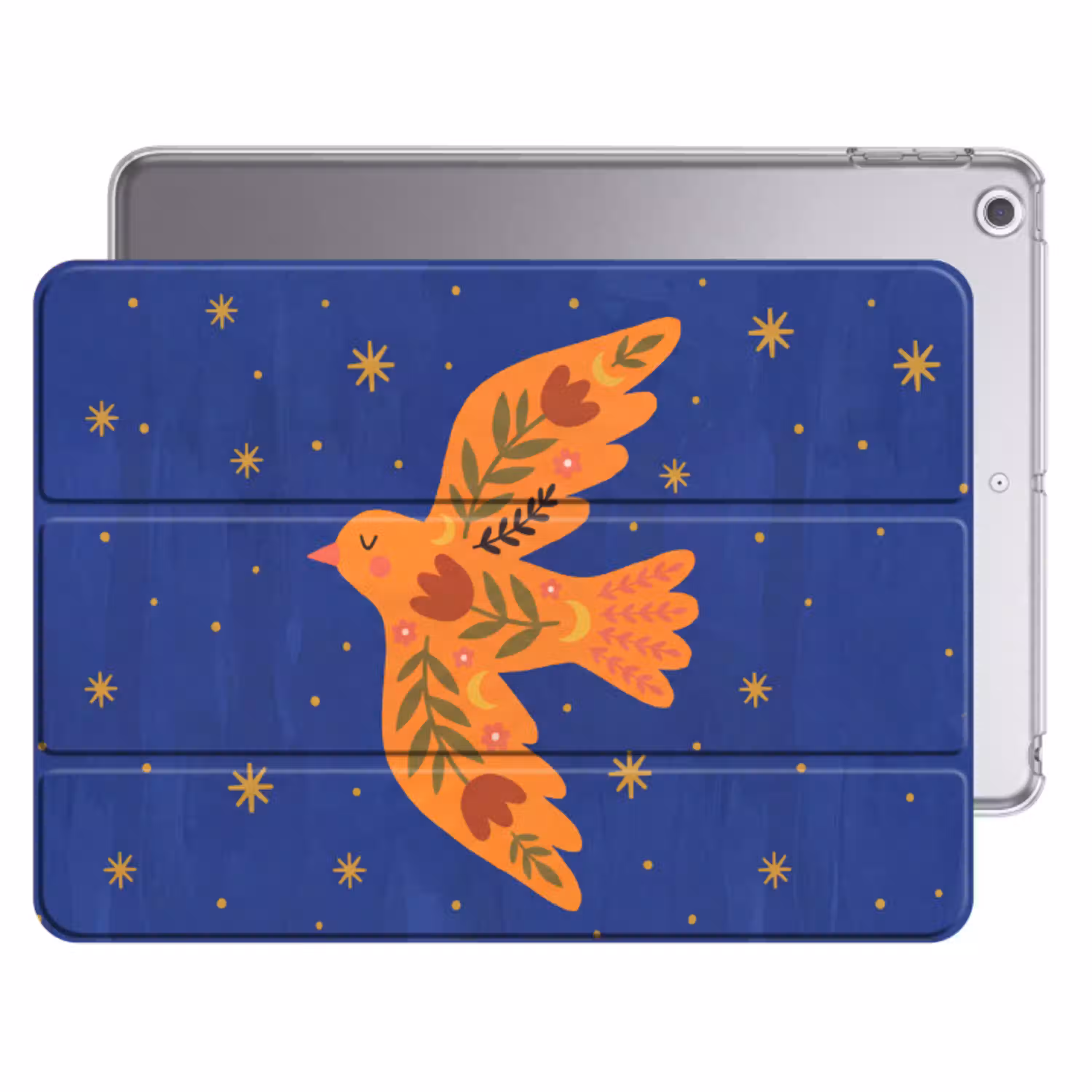 Vogel - Bloemen - Decoratief - Oranje - Blauw Apple iPad 2017 middel -threedimensional_3d_global