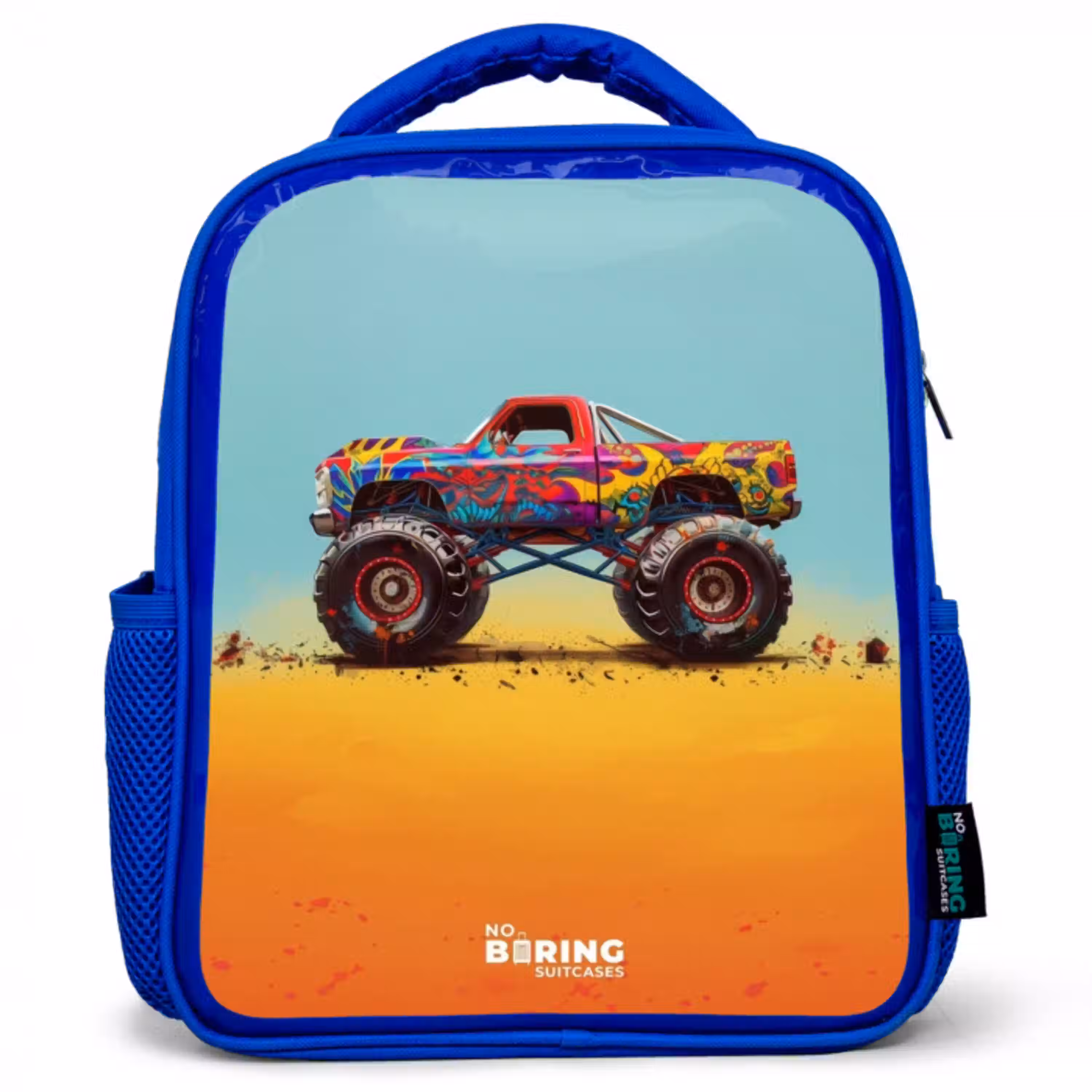 Monstertruck met Graffiti Print in het Zand Kinderrugzak - Blauw middel -3d