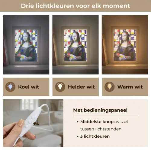 Mona Lisa - Mondriaan - Oude Meesters Light Box met kabel (Tafellamp) klein -USP_lichtkleurNL