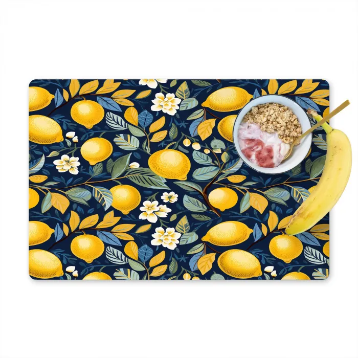 Citroenen - Bloemen - Bladeren - Blauw Placemat vinyl groot 368 -zzzproduct_Kitchenyeah-website