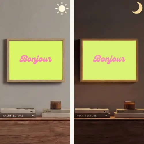 Groen - Roze bonjour - Retro Light Box met batterij (Wandlamp) middel -sfeer3