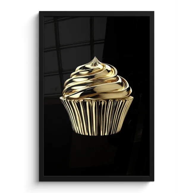 Poster met lijst - Cupcake - Eten - Goud - Zwart