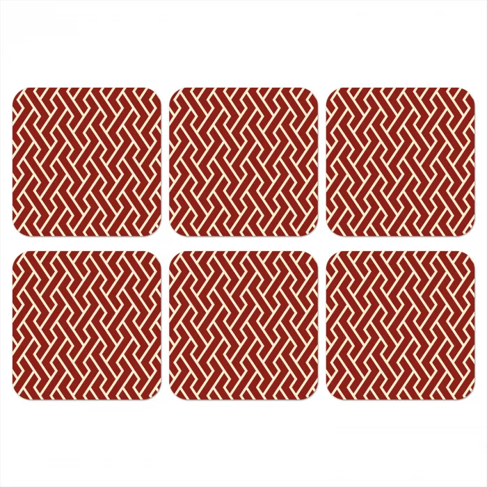 Rood - Beige - Patroon - Lijnen onderzetter kurk middel 366 -3d