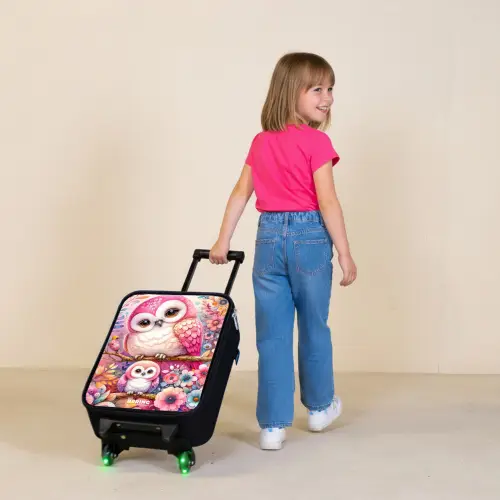 Moeder uil met kuiken tussen kleurrijke bloemen Kinderkoffer - Zwart klein -sfeer1
