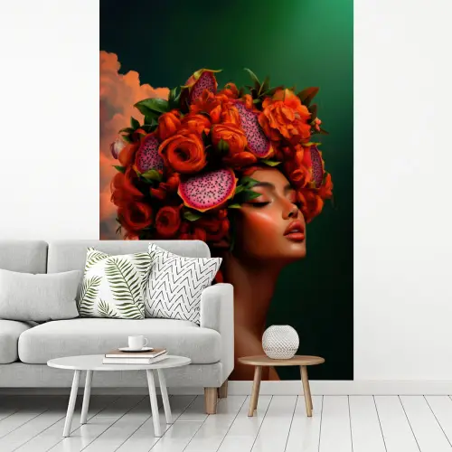 Vrouw - Drankenfruit - Rozen fotobehang vinyl groot -woonkamer