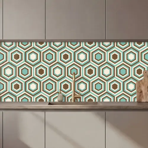 Retro - Honeycomb - Blauw - Bruin keuken achterwand 2 middel 871 zz_3dshopping