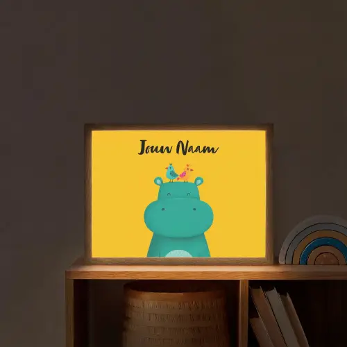 Nijlpaard - Vogels - Groen - Geel Light Box met batterij (Wandlamp kind) middel -sfeer1_kind