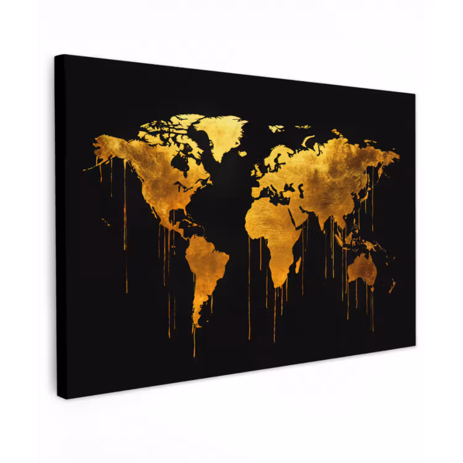 Leinwandbild - Weltkarte - Gold - Tropfend - Schwarz