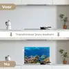 Onderwaterlandschap - Vissen - Schildpad - Blauw keuken achterwand spatscherm klein -voor_na_NL