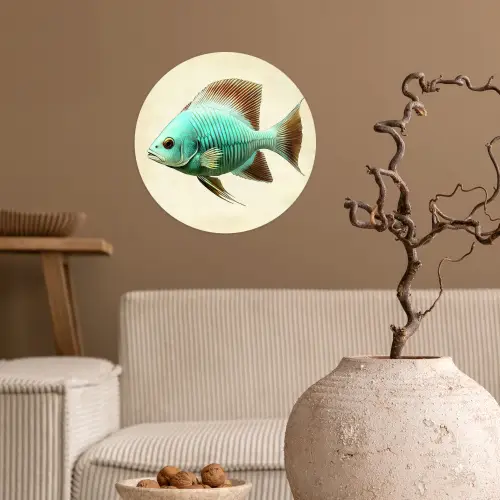 Schubben - Vis - Mint - Minimalistisch Wandcirkel behangsticker klein -sfeer1