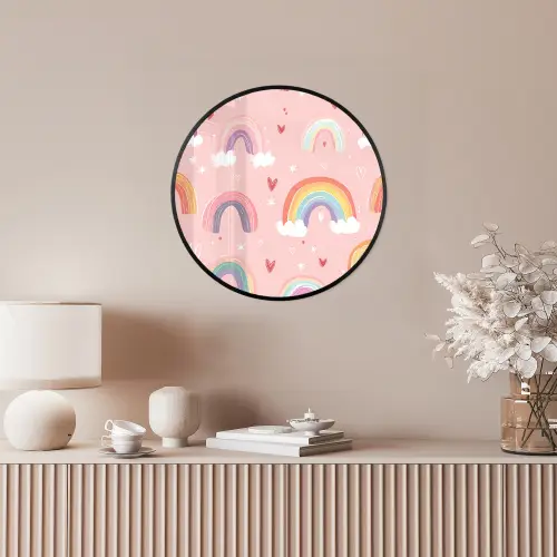Regenboog - Patroon - Pastel - Handgetekend Fotolijst rond zonder passe partout klein -sfeer3