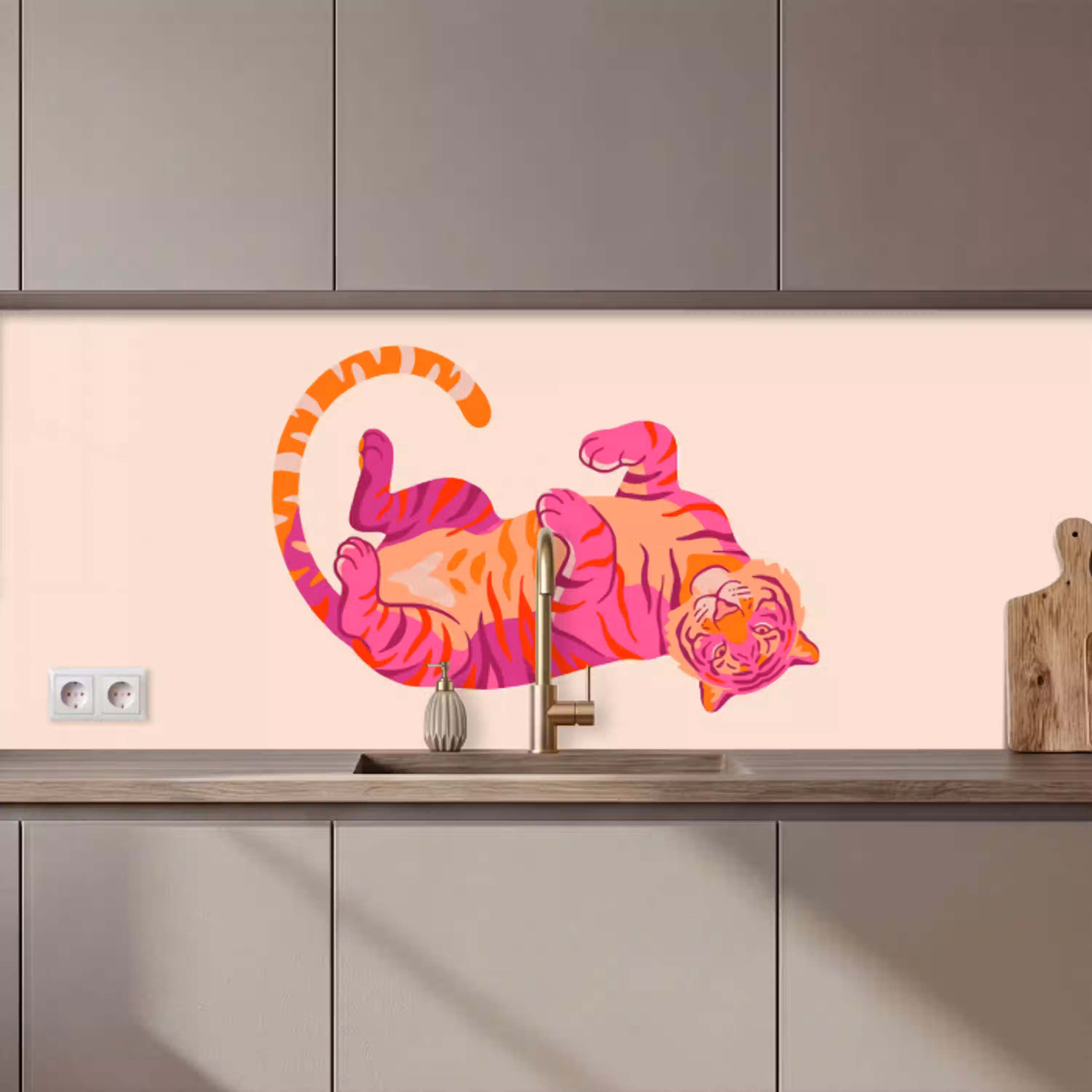 Tijger - Roze - Oranje keuken achterwand 2 middel zz_3dshopping