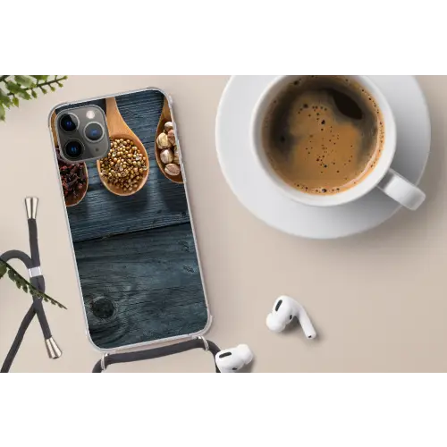 Kruiden - Lepels - Hout - Keuken - Specerijen - Industrieel Hoesje iPhone 12 Pro met koord klein -oordop