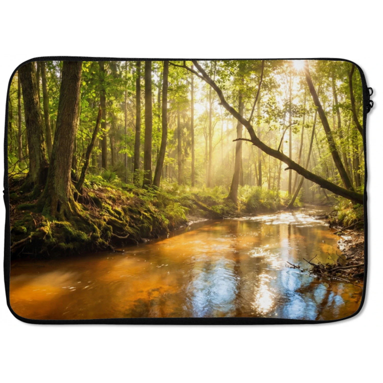 Bos - Beek - Zonlicht - Natuur - Groen laptophoes neopreen klein -zkaufland3dotto