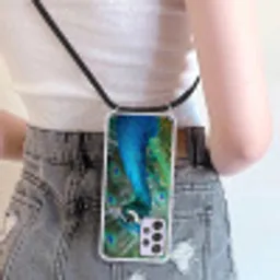 Pauw - Veren - Blauw Hoesje Samsung Galaxy A52 5G met koord klein -sfeer5