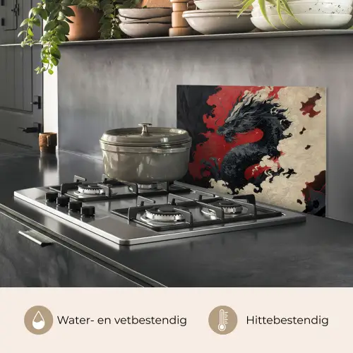 Zwarte draak - Rookwolken - Rood keuken achterwand spatscherm klein -usp_NL