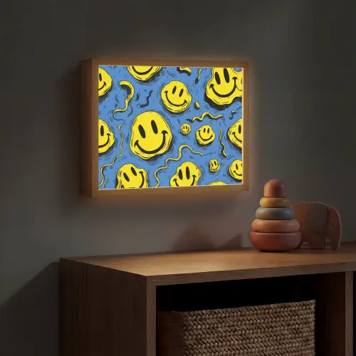 Smileys - Geel - Blauw Light Box met batterij (Wandlamp kind) middel -sfeer5_kind