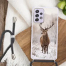 Edelhert - Bos - Sneeuw - Winter - Majestueus Hoesje Samsung Galaxy A52 5G met koord klein -sfeer4
