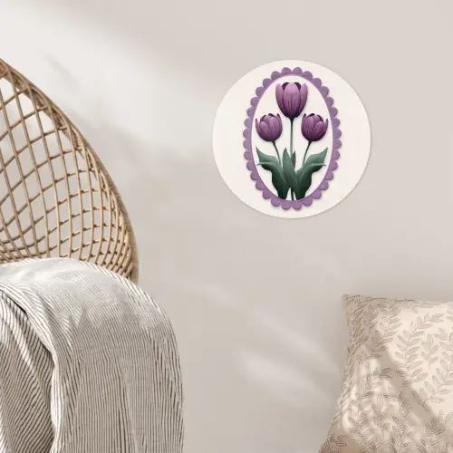 Tulpen - Paars - Lijst - Bladeren Wandcirkel behangsticker klein -sfeer4