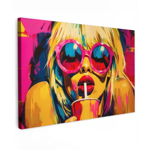 Zonnebril - Roze - Vrouw - Rietje Tuinposter op houten frame 2 cm dik klein -3d