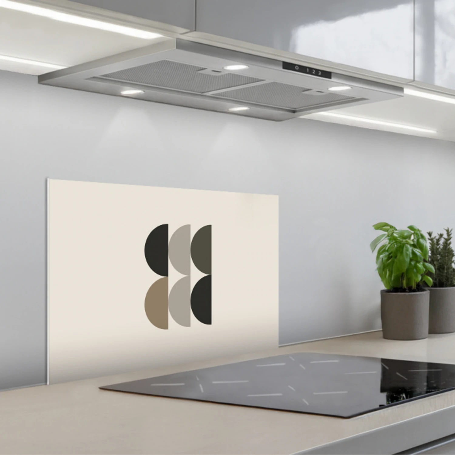 Halve cirkels - Aardetinten - Grafisch keuken achterwand spatscherm klein -3d_schuin