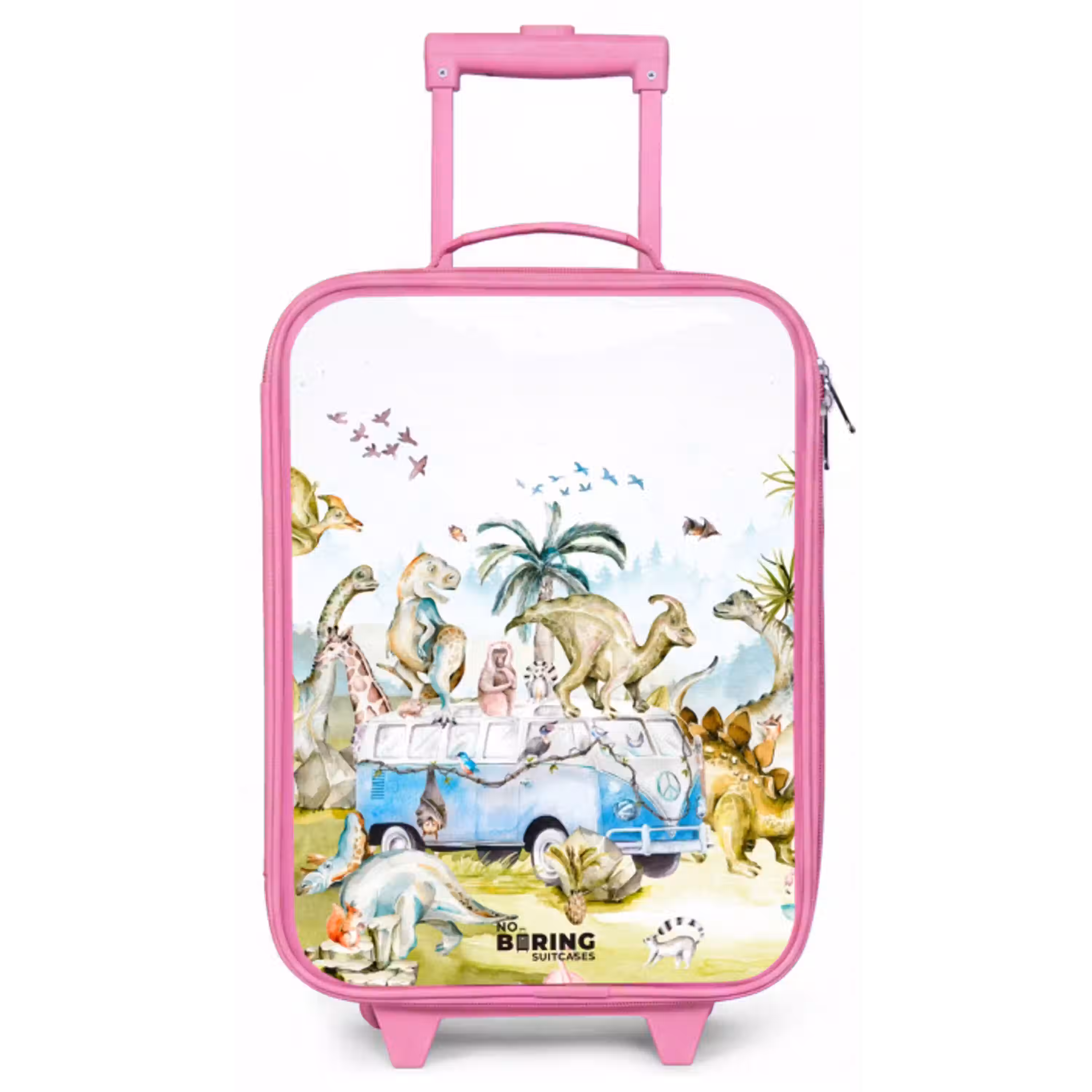 Busje met dino's Kinderkoffer - Roze klein -zz3dotto